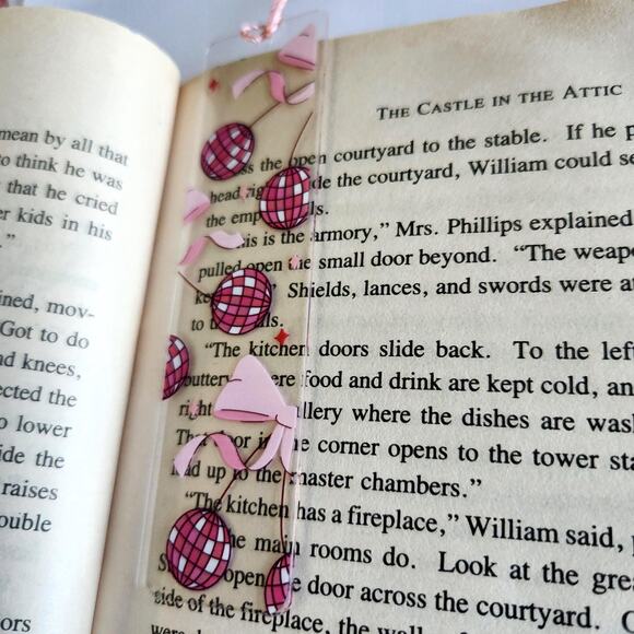 Disco Ball Cherry Print Bookmark Acrylic Pink Cute Coquette Bookish Gift For Her - Picture 11 of 14